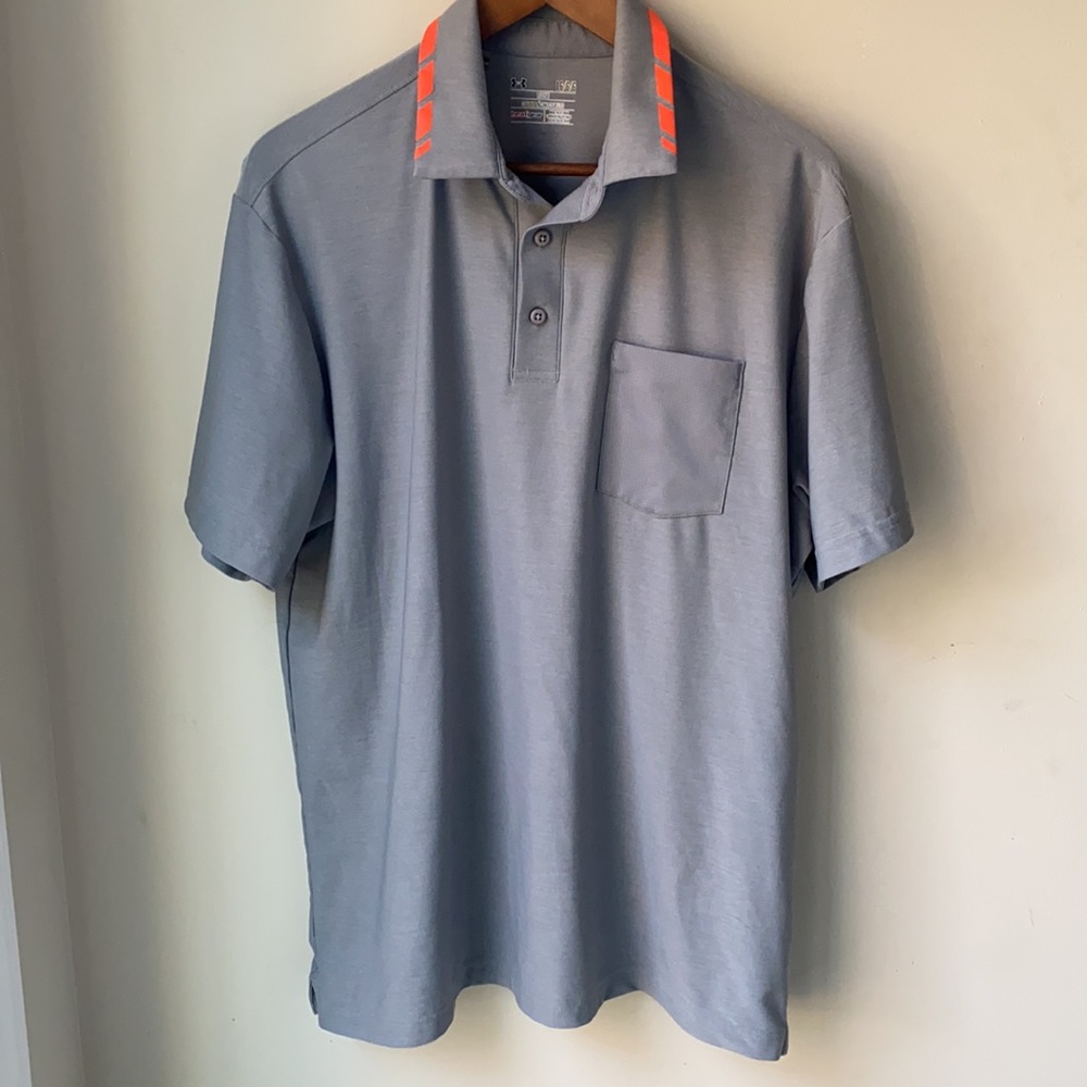 Under Armour Heat Gear Loose Fit Gray with Orange Polo Shirt